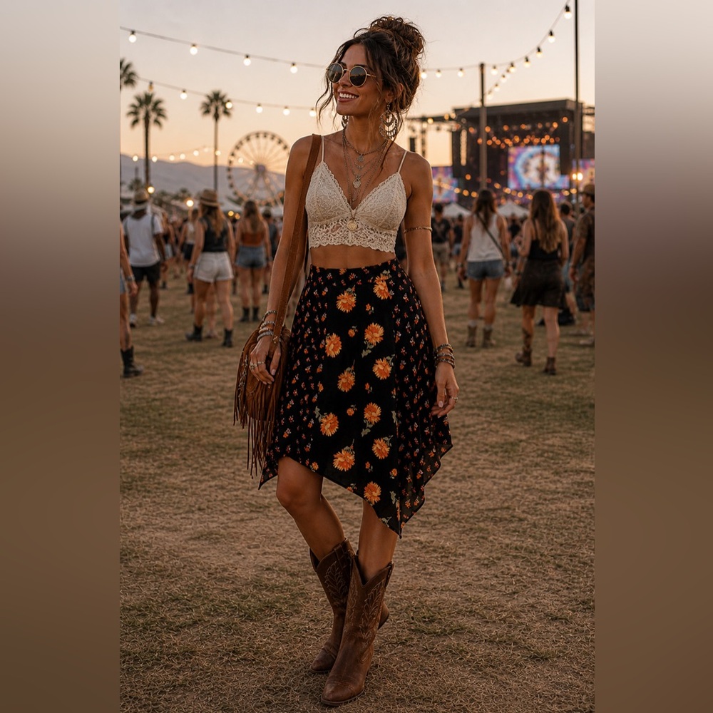 90’s Black sunflower circle skirt Festival skirt